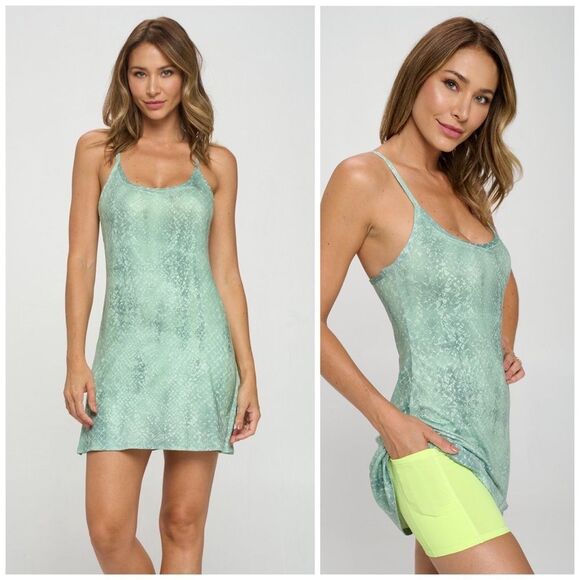 EVCR Kelly Jade Snake Skin Racerback Tennis Bodysuit Dress. Size Small - Picture 1 of 12